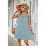 Women Summer Beach Mini Dresses Halter Sleeveless Sexy Loose A-Line Hollow Out Lace White Bohemia Dress Pleated Solid Sundress