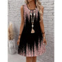 2025 Summer Women's Knee Length Short Dress Bohemian Vintage Printed Round Neck Dress Casual Comfortable Beach Sleeveless Dresse