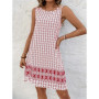 2025 Summer Women's Knee Length Short Dress Bohemian Vintage Printed Round Neck Dress Casual Comfortable Beach Sleeveless Dresse