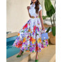 2026 Summer New Casual Commuting Women's Dress Fashion Elegant Commuting Floral Print Ruched Buttoned Shirt Dress Ottd