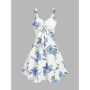 Dressfo 2025 Women's Floral Print Vacation Sundress Garden Party Dress Summer Ruffled Bowknot Mini Dress Vestidos