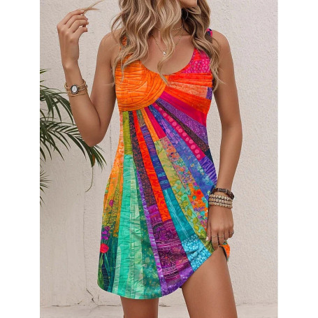 Women's Summer Dress, Casual Holiday Long Dress Regular Fit Pattern Geometric Half Sleeve Round Neck Summer Spring Autumn