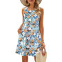 Summer Women's Beach Dress Bohemian Style Sleeveless Fresh Floral Pocket T-shirt, Vest And Vest Dress Elegant Short Dress
