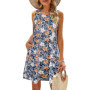 Summer Women's Beach Dress Bohemian Style Sleeveless Fresh Floral Pocket T-shirt, Vest And Vest Dress Elegant Short Dress