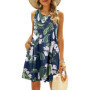 Summer Women's Beach Dress Bohemian Style Sleeveless Fresh Floral Pocket T-shirt, Vest And Vest Dress Elegant Short Dress