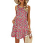 Summer Women's Beach Dress Bohemian Style Sleeveless Fresh Floral Pocket T-shirt, Vest And Vest Dress Elegant Short Dress