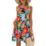 Summer Women's Beach Dress Bohemian Style Sleeveless Fresh Floral Pocket T-shirt, Vest And Vest Dress Elegant Short Dress