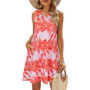 Summer Women's Beach Dress Bohemian Style Sleeveless Fresh Floral Pocket T-shirt, Vest And Vest Dress Elegant Short Dress