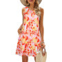 Summer Women's Beach Dress Bohemian Style Sleeveless Fresh Floral Pocket T-shirt, Vest And Vest Dress Elegant Short Dress