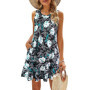 Summer Women's Beach Dress Bohemian Style Sleeveless Fresh Floral Pocket T-shirt, Vest And Vest Dress Elegant Short Dress