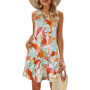 Summer Women's Beach Dress Bohemian Style Sleeveless Fresh Floral Pocket T-shirt, Vest And Vest Dress Elegant Short Dress