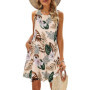 Summer Women's Beach Dress Bohemian Style Sleeveless Fresh Floral Pocket T-shirt, Vest And Vest Dress Elegant Short Dress