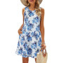 Summer Women's Beach Dress Bohemian Style Sleeveless Fresh Floral Pocket T-shirt, Vest And Vest Dress Elegant Short Dress