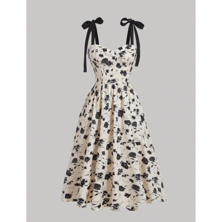 2026 Spaghetti Strap Dresses For Ladies Vestidos Dress For Wedding Temperament Elegant French Flower Printed Sling Slim Trendy