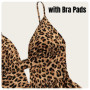 French Resort Style Women's Soft Imitation Silk Deep V-Neck Tie Chest Pad Backless Leopard Print Spaghetti Strap Dress