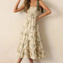 Women's Summer Floral Print Dresses Stylish Ruffled Trim Smocked Sleeveless Tie-Shoulder A-Line Dress