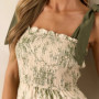 Women's Summer Floral Print Dresses Stylish Ruffled Trim Smocked Sleeveless Tie-Shoulder A-Line Dress