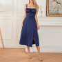 Women Summer Solid Color Long Dress Sleeveless Bandage Party A-line Dress for Cocktail Nightclub Beach