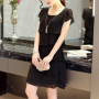 2025 Dress For Women Summer Wave Cut Ruffle Sweet Solid Short Sleeve Slim Dresses Lady Casual All-match Vestido O-Neck Chiffon