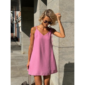 Ahagaga Fashion Women's Dresses Solid Straps Bandage Regular Causal V-Neck Sleeveless Summer Camisole Loose Sweet Femlae Vestido