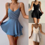 Slim Suspender Strap Sexy Jumpsuits Y2k Solid Ruffles Rompers Summer Casual Threaded Slip Playsuits Female Elegant Clothes Dress
