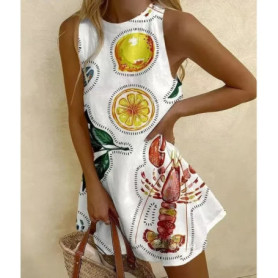 Vestidos Para Mujer Women Puzzle Print Summer Dress Sleeveless Casual Tank Top O-Neck Beach Dresses Female High Quality Clothing