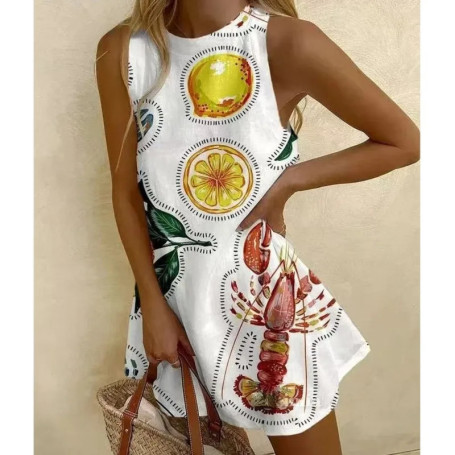 Vestidos Para Mujer Women Puzzle Print Summer Dress Sleeveless Casual Tank Top O-Neck Beach Dresses Female High Quality Clothing