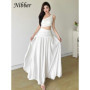 Nibber Elegant Maxi Dress Women Summer Off-shoulder Sleeveless Cut Out Beach Long Indie Folk Temperament For Vacation Vestidos
