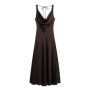 HH Women's Solid Vacation Style Satin Texture Backless V-neck Midi Dress Summer Female Elegant Sexy Lace-up Strap Dress