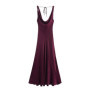 HH Women's Solid Vacation Style Satin Texture Backless V-neck Midi Dress Summer Female Elegant Sexy Lace-up Strap Dress
