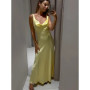 HH Women's Solid Vacation Style Satin Texture Backless V-neck Midi Dress Summer Female Elegant Sexy Lace-up Strap Dress