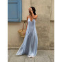 Sexy Women's Solid Color Pleated Long Dress Elegant Sleeveless Suspender Backless Slim Fit Dresses Beach Party Women's Robe
