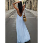 Sexy Women's Solid Color Pleated Long Dress Elegant Sleeveless Suspender Backless Slim Fit Dresses Beach Party Women's Robe