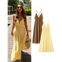 HH Female Summer Wrinkles Design Sexy Sling Dress Women Fashion Solid V-Neck Sleeveless Backless Beach Party Midi Dress