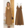 HH Female Summer Wrinkles Design Sexy Sling Dress Women Fashion Solid V-Neck Sleeveless Backless Beach Party Midi Dress