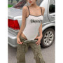 White One-Pieces Bodysuit Letter Print Lenceria Bodys Sexy Mujer Lingerie Tops Women Spaghetti Strap Body Feminino Square Collar