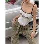 White One-Pieces Bodysuit Letter Print Lenceria Bodys Sexy Mujer Lingerie Tops Women Spaghetti Strap Body Feminino Square Collar