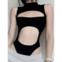 Sexy Hollow Out Sleeveless Tank Tops Bodysuit for Women Sexy Irregular Backless Slim Fit Top Streetwear Backless Playsuit Vest