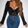 New Sexy Women Costume Hot Selling Slim Long Sleeved Jumpsuit Deep V Plush Printed Fitting Breasted Bodysuits High Quality 60704