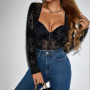 New Sexy Women Costume Hot Selling Slim Long Sleeved Jumpsuit Deep V Plush Printed Fitting Breasted Bodysuits High Quality 60704