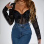 New Sexy Women Costume Hot Selling Slim Long Sleeved Jumpsuit Deep V Plush Printed Fitting Breasted Bodysuits High Quality 60704
