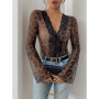 Flared Sleeve Lace Leopard Print Mesh Bodysuit Jumpsuit Shapewear Fashion One Piece Bodyshaper Women Sexy Slim Underwear Overall