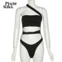 PixieKiki Sexy Black Bodysuit One Shoulder Backless Cutout Asymmetrical Tops for Women Rave Outfits Y2k Streetwear P71-BZ12