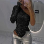 Spice Girls Sexy Sequin Jumpsuit Skew Collar Off-shoulder Single Shoulder Long Sleeved Bodysuits Summer Fashion Rhinestone Tops