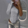 Spice Girls Sexy Sequin Jumpsuit Skew Collar Off-shoulder Single Shoulder Long Sleeved Bodysuits Summer Fashion Rhinestone Tops