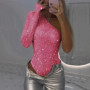 Spice Girls Sexy Sequin Jumpsuit Skew Collar Off-shoulder Single Shoulder Long Sleeved Bodysuits Summer Fashion Rhinestone Tops