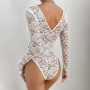 Elegant Floral Lace V-Neck Bodysuit Slimming Shaper Sexy Scallop Trim Women's Party Top Bodycon Fashion for Night Club
