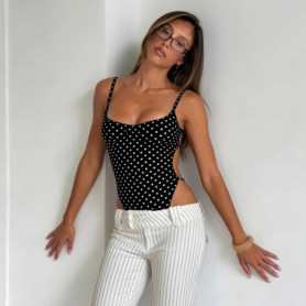 Holiday Dot Printed Bodysuits Sexy Slim Backless Sleeveless Slash Neck Sleeveless Rompers Women 2026 Summer Fashion Streetwear