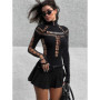 nibber Hollow Out Women Bodysuit Criss-Cross Full Sleeve Autumn Trend Skinny Sexy Solid Rave Party Club Streetwear Y2K Outfit