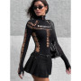 nibber Hollow Out Women Bodysuit Criss-Cross Full Sleeve Autumn Trend Skinny Sexy Solid Rave Party Club Streetwear Y2K Outfit